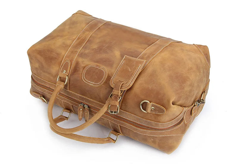 FANCODI Bolsa de viaje de cuero para hombre Vintage – Große Crazy Horse Duffle Bag aus echtem Rindsleder, robuste Weekender &amp; Overnight Tasche M110