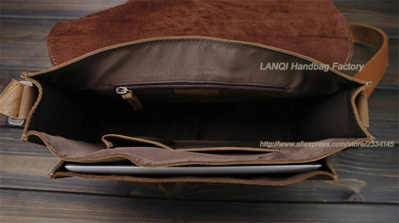 FANCODI Herren Vintage Crazy Horse Leder Tasche - Bandolera y bolso de mensajero en cuero de vaca real