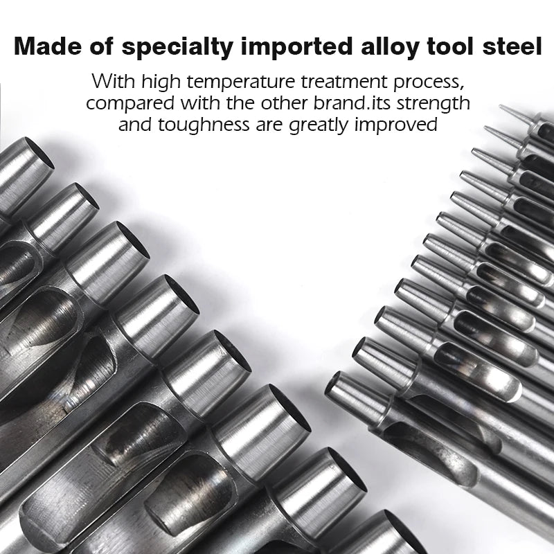 WUTA SPC Rundloch Stanzen Set – 6-teiliges Hohlstanzer Werkzeug aus Spezialstahl für Leder, Gürtel & Uhrarmbänder