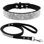 Didog Wildleder Hundehalsband & Leine Set mit Strass – Verstellbares Welpen- & Katzenhalsband für kleine & mittelgroße Tiere