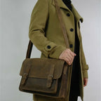 FANCODI Herren Vintage Crazy Horse Leder Tasche - Bandolera y bolso de mensajero en cuero de vaca real