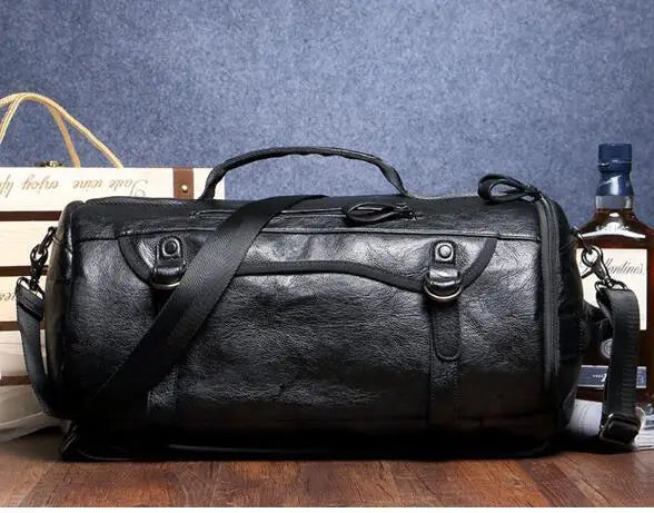 Scione Herren PU-Leder Gym Bag – Outdoor Fitness- & Reisetasche mit Schuhfach, wasserdicht und vielseitig tragbar