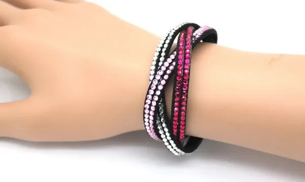 Kristall Lederarmband für Damen – Elegantes Stardust Armband mit Strass & Stern-Design, verstellbares europäisches Charm-Armband