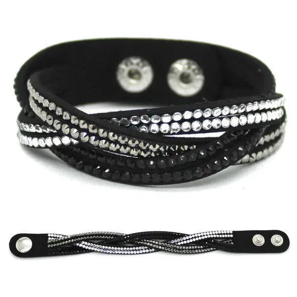 Kristall Lederarmband für Damen – Elegantes Stardust Armband mit Strass & Stern-Design, verstellbares europäisches Charm-Armband