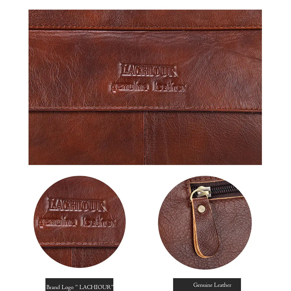 LACHIOUR Herren Lederhandtasche – Casual Business Laptop Messenger Bag für 15,6 Zoll, Reise & Alltag