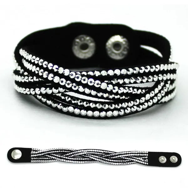 Kristall Lederarmband für Damen – Elegantes Stardust Armband mit Strass & Stern-Design, verstellbares europäisches Charm-Armband