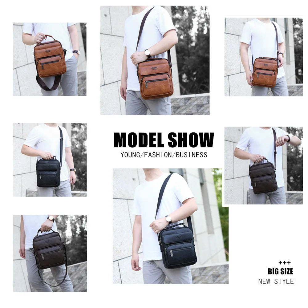 JEEP BULUO Herren Leder Messenger Bag – Große Crossbody Schultertasche für iPad 9,7" & Business Casual