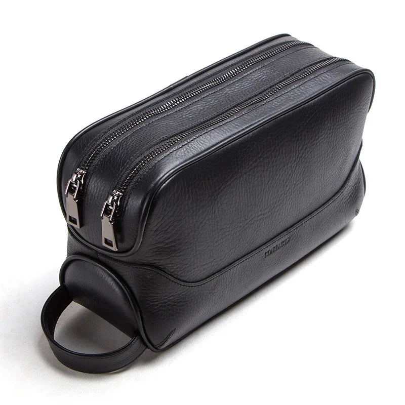 CONTACTO Herren Kulturbeutel aus echtem Crazy Horse Leder – Vintage Wasch- &amp; Kosmetiktasche für Reisen