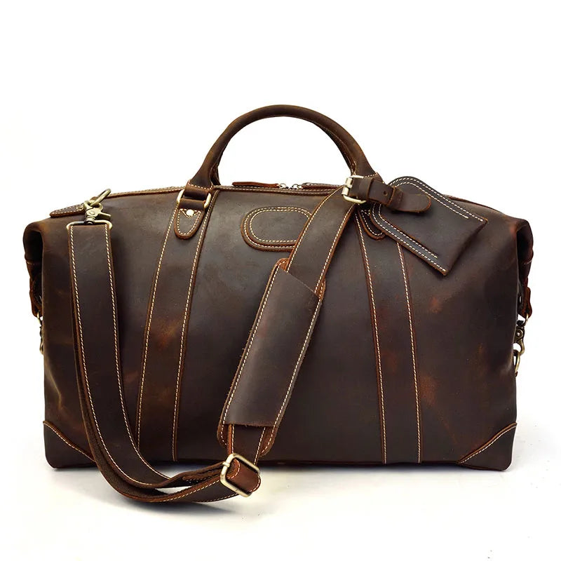Luufan Crazy Horse Bolsas de cuero para hombres – Große Vintage Travel Duffel aus echtem Rindsleder mit Schultergurt