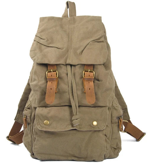 MUNUKI Vintage Canvas Rucksack – Militärischer Retro Drawstring Rucksack für Schule, Alltag & Freizeit