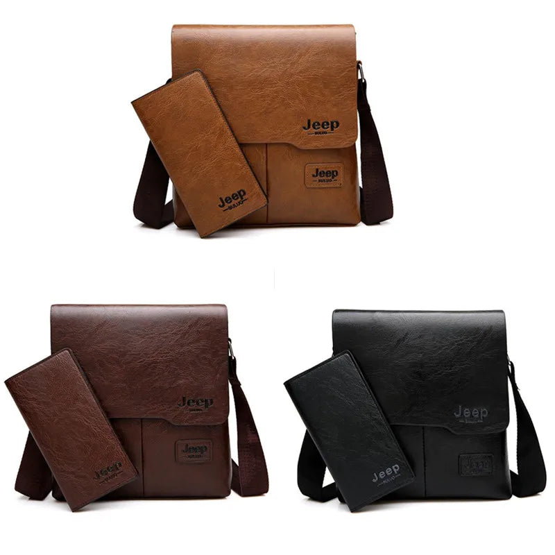 JEEP BULUO Herren PU-Leder Messenger Bag 2er-Set – Business & Casual Crossbody Schultertaschen für Männer