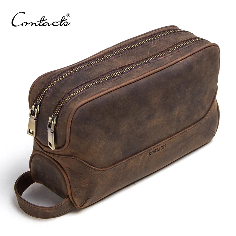 CONTACTO Herren Kulturbeutel aus echtem Crazy Horse Leder – Vintage Wasch- &amp; Kosmetiktasche für Reisen