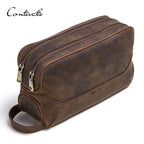 CONTACTO Herren Kulturbeutel aus echtem Crazy Horse Leder – Vintage Wasch- &amp; Kosmetiktasche für Reisen