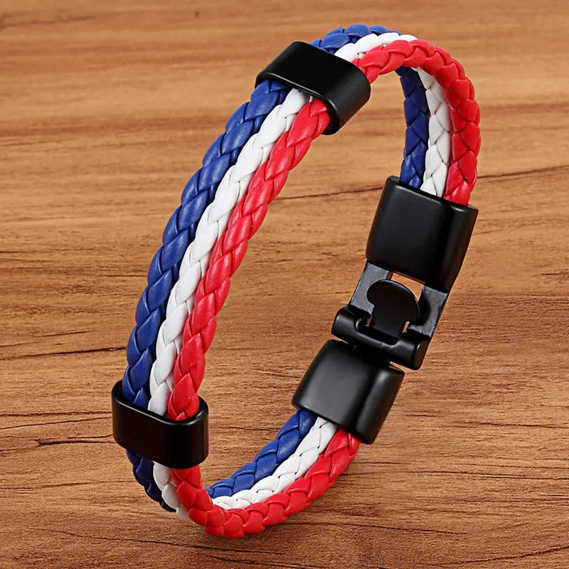 PU-Leder Armband mit Nationalflagge – Handgefertigtes Edelstahl-Charm Armband für Damen & Herren, Trendiges Unisex Lederarmband