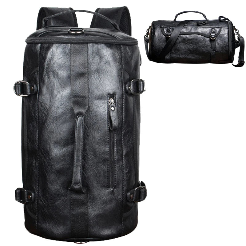 Scione Herren PU-Leder Gym Bag – Outdoor Fitness- & Reisetasche mit Schuhfach, wasserdicht und vielseitig tragbar