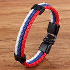 PU-Leder Armband mit Nationalflagge – Handgefertigtes Edelstahl-Charm Armband für Damen & Herren, Trendiges Unisex Lederarmband