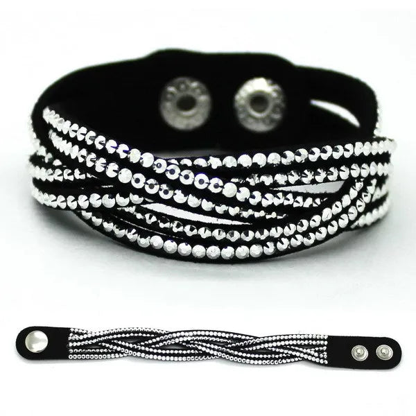 Kristall Lederarmband für Damen – Elegantes Stardust Armband mit Strass & Stern-Design, verstellbares europäisches Charm-Armband