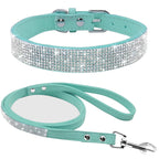 Didog Wildleder Hundehalsband & Leine Set mit Strass – Verstellbares Welpen- & Katzenhalsband für kleine & mittelgroße Tiere