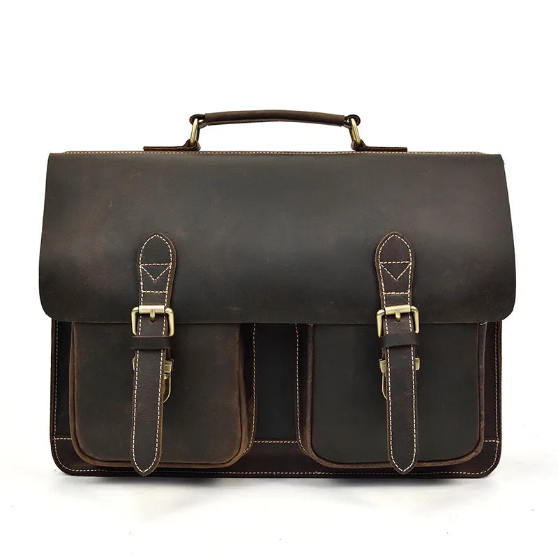 Luufan Vintage Herren Aktentasche aus echtem Crazy-Horse-Leder - Bolsa grande para negocios y portátiles con bolsa de seguridad para 15 pulgadas 