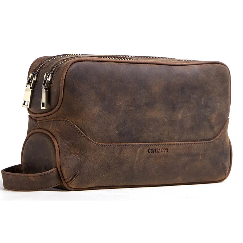 Contact'S Herren Kosmetiktasche aus echtem Leder – Luxus Kulturbeutel aus Rindsleder, große Kapazität, Vintage Reise-Organizer 