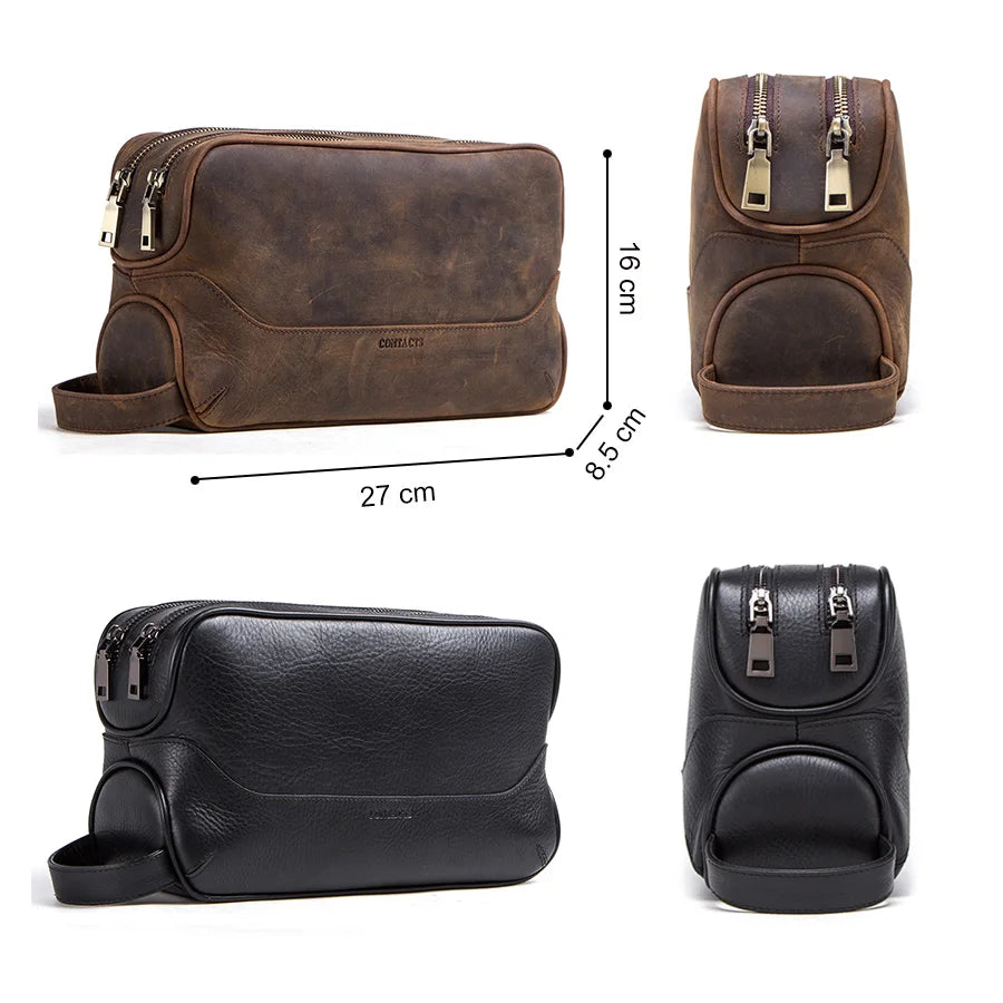 CONTACTO Herren Kulturbeutel aus echtem Crazy Horse Leder – Vintage Wasch- &amp; Kosmetiktasche für Reisen