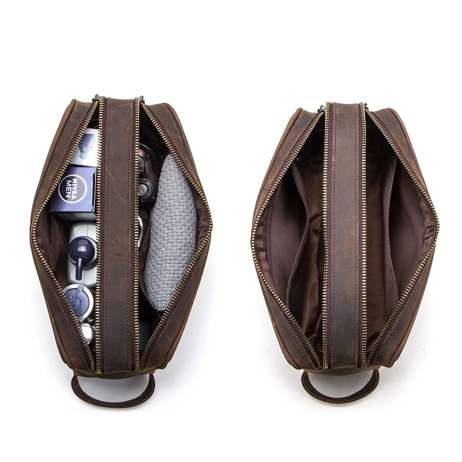 CONTACTO Herren Kulturbeutel aus echtem Crazy Horse Leder – Vintage Wasch- &amp; Kosmetiktasche für Reisen