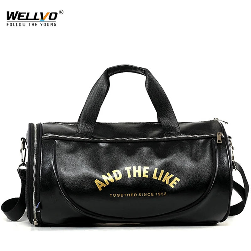 Wellvo Herren PU Leather Reisetasche – Modische Travel Duffle mit Schuhfach, leichte Schulter- &amp; Sporttasche for Reisen, Fitness &amp; Alltag 