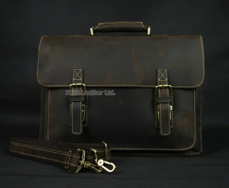 MUNUKI Herren Leder-Aktentasche – Maletín Vintage Crazy Horse para portátiles y negocios de 15,6"