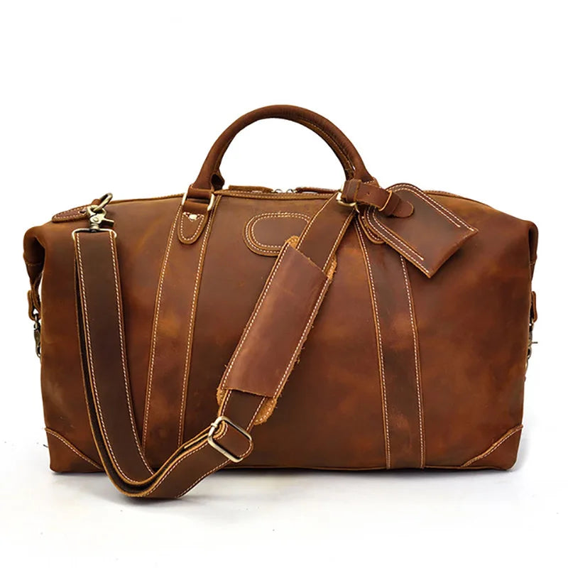 Luufan Crazy Horse Leder Reisetasche für Herren – Große Vintage Travel Duffel aus echtem Rindsleder mit Schultergurt