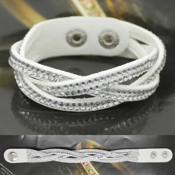 Kristall Lederarmband für Damen – Elegantes Stardust Armband mit Strass & Stern-Design, verstellbares europäisches Charm-Armband