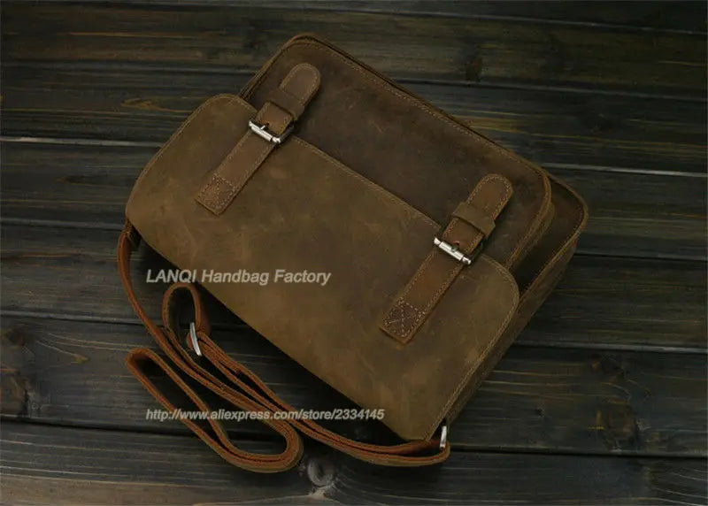 FANCODI Herren Vintage Crazy Horse Leder Tasche - Bandolera y bolso de mensajero en cuero de vaca real
