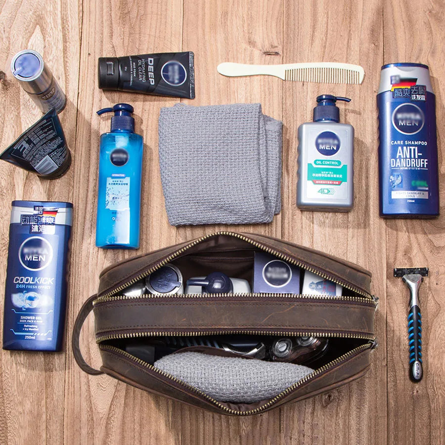 CONTACTO Herren Kulturbeutel aus echtem Crazy Horse Leder – Vintage Wasch- &amp; Kosmetiktasche für Reisen