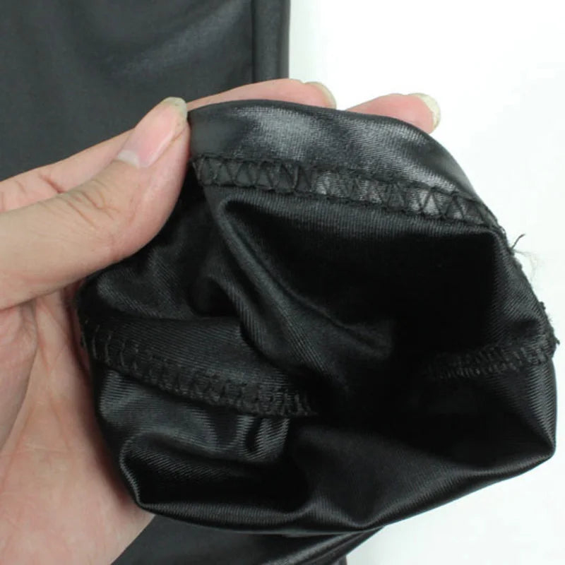 Legging en cuir PU pour femme, coupe skinny, noir, extensible, avec fermeture éclair sur le genou, style coréen pour l'herbe et l'hiver 