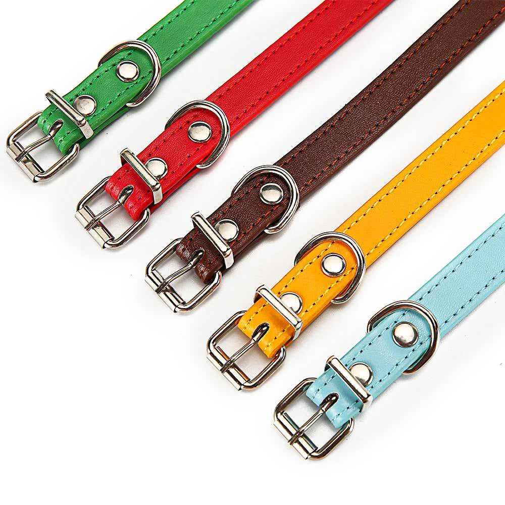PU-Leder Hundehalsband – Verstellbares Basic Halsband mit Schnellverschluss für Hunde & Katzen (S–L)
