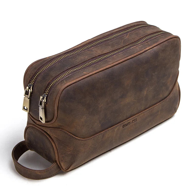 CONTACTO Herren Kulturbeutel aus echtem Crazy Horse Leder – Vintage Wasch- &amp; Kosmetiktasche für Reisen