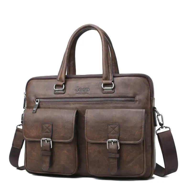 JEEP BULUO Herren Business Briefcase 2-teiliges Set – Hochwertige Split-Leder Aktentasche für 13,3 Zoll Laptop & A4 Unterlagen
