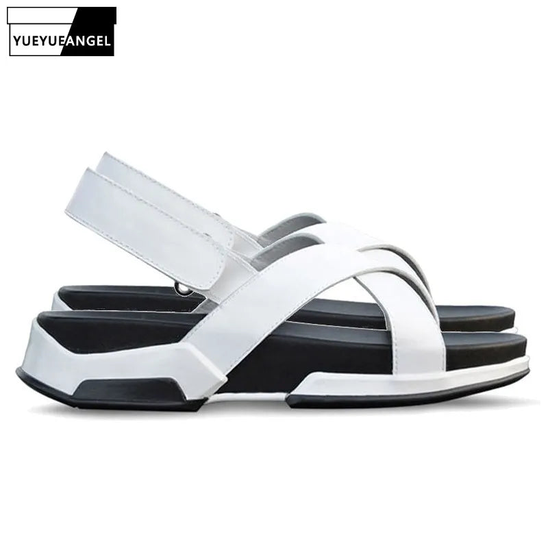 YueYueAngel Herren Ledersandalen 2025 – Italienisches Design, Sommerliche Freizeit-Slides mit Riemen, Dicksohle, Echtes Rindsleder, Strand- & Casual-Schuhe