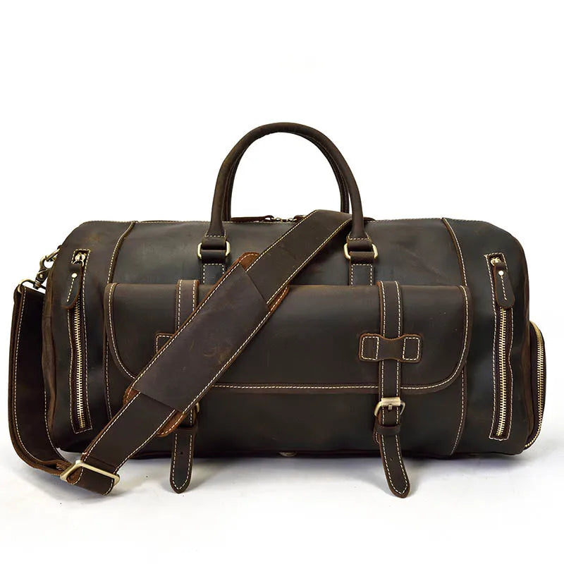 Newsbirds Vintage Leder Reisetasche für Herren – Große Travel Duffle aus echtem Rindsleder mit Schuhfach & Nietenboden