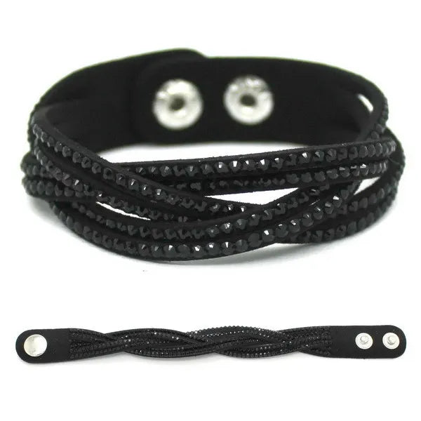 Kristall Lederarmband für Damen – Elegantes Stardust Armband mit Strass & Stern-Design, verstellbares europäisches Charm-Armband