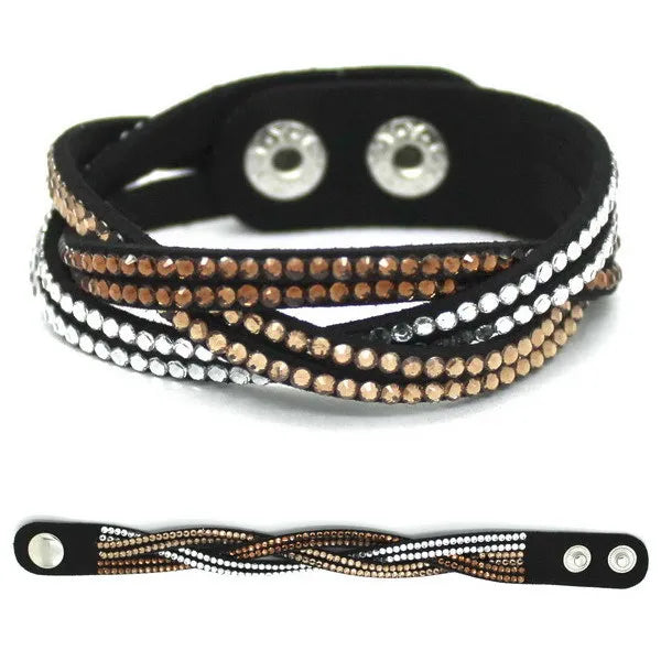 Kristall Lederarmband für Damen – Elegantes Stardust Armband mit Strass & Stern-Design, verstellbares europäisches Charm-Armband