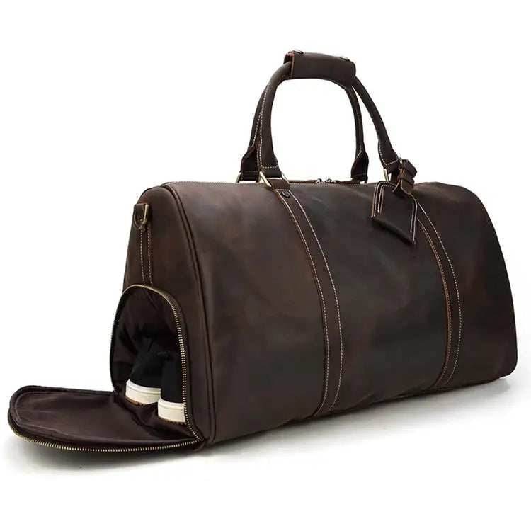 Newsbirds Vintage Leder Reisetasche für Herren – Große Travel Duffle aus echtem Rindsleder mit Schuhfach & Nietenboden