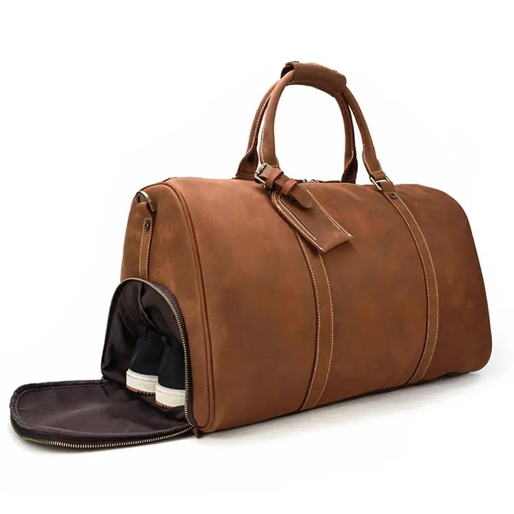 Newsbirds Vintage Leder Reisetasche für Herren – Große Travel Duffle aus echtem Rindsleder mit Schuhfach & Nietenboden