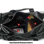 Wellvo Herren PU Leder Reisetasche – Modische Travel Duffle mit Schuhfach, leichte Schulter- &amp; Sporttasche für Reisen, Fitness &amp; Alltag 