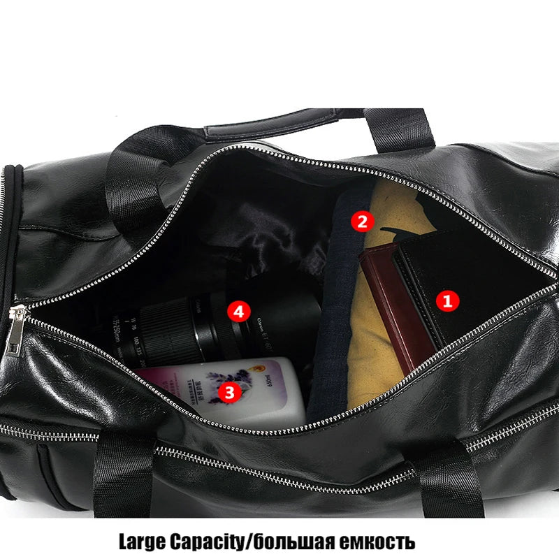 Wellvo Herren PU Leder Reisetasche – Modische Travel Duffle mit Schuhfach, leichte Schulter- &amp; Sporttasche für Reisen, Fitness &amp; Alltag 