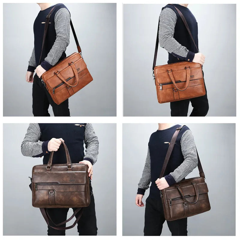 JEEP BULUO Herren Business Aktentasche aus Rindsleder – Elegante Büro- & Laptoptasche für 14 Zoll Laptop & A4-Unterlagen