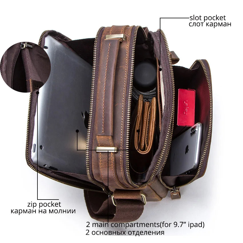 Crazy Horse Leder Herren Schultertasche de Contact - Bolso bandolera y bandolera vintage