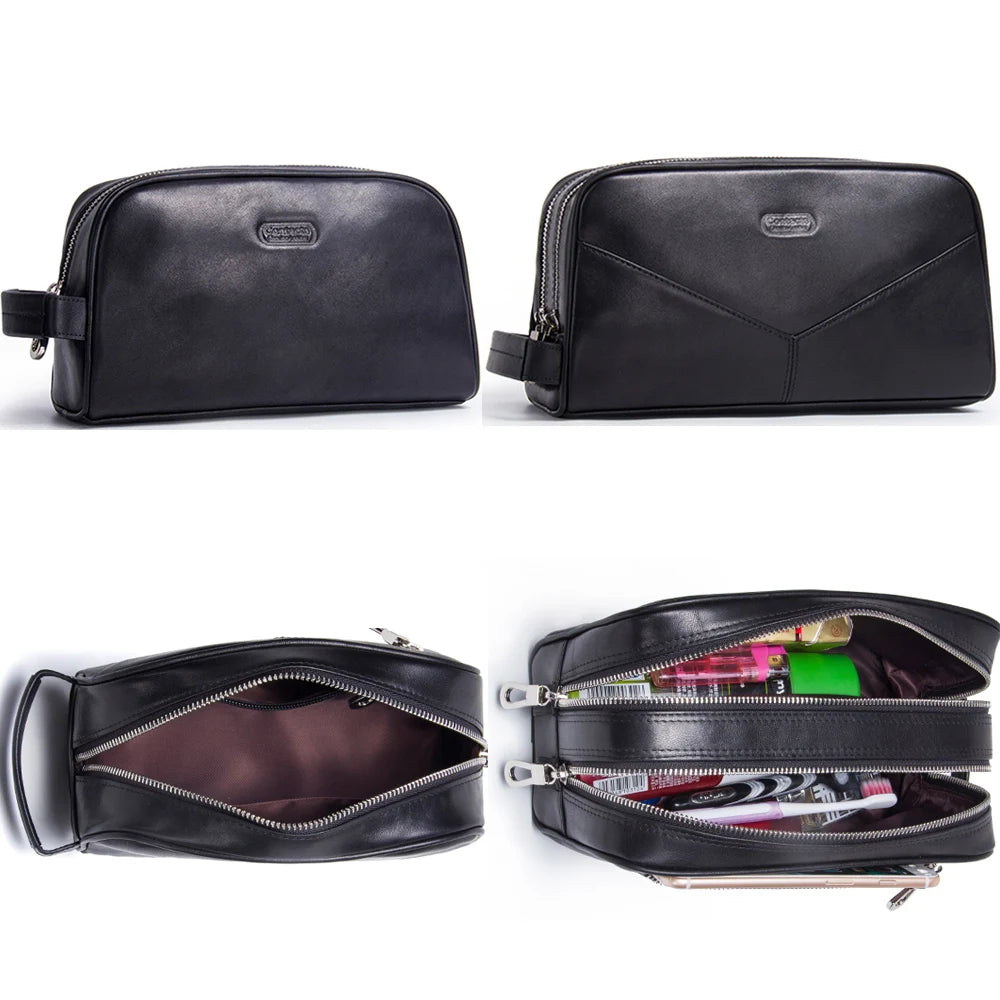 CONTACTO Herren Echtleder Kulturbeutel – Vintage Crazy Horse Leder Kosmetiktasche aus Rindsleder, kompakter Reise- &amp; Toilettenbeutel
