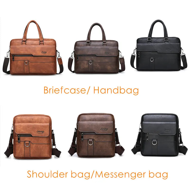 JEEP BULUO Herren Business Aktentasche aus Rindsleder – Elegante Büro- &amp; Laptoptasche for 14 Zoll Laptop &amp; A4-Unterlagen