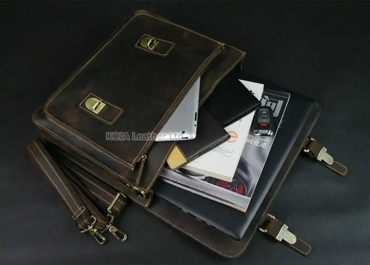 MUNUKI Sac à main en cuir pour hommes – Porte-documents Vintage Crazy Horse pour ordinateur portable et professionnel de 15,6"