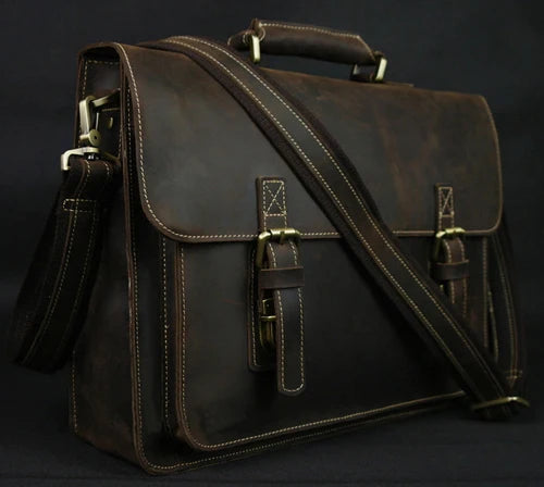 MUNUKI Herren Leder-Aktentasche – Maletín Vintage Crazy Horse para portátiles y negocios de 15,6"